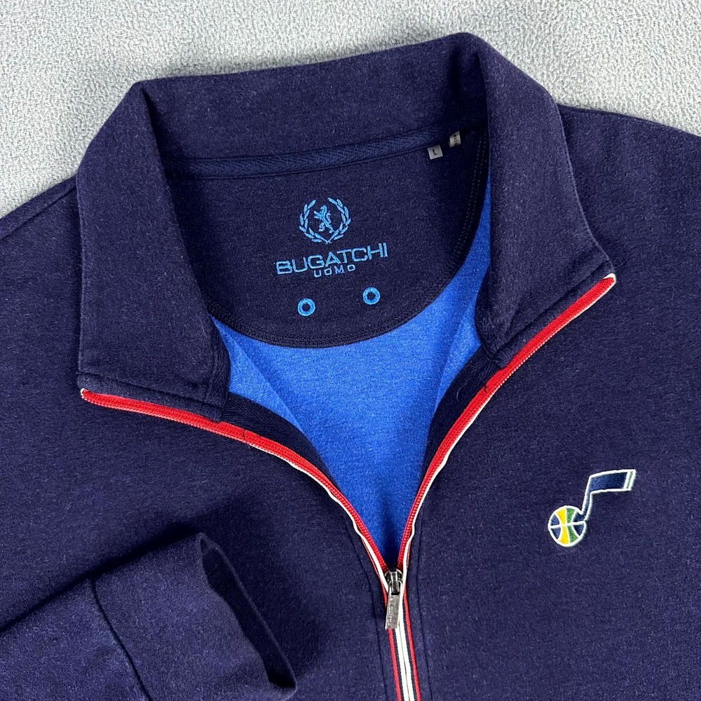 Utah Jazz Bugatchi Track Jacket Mens Large Navy Blue Embroidered Logo Zip